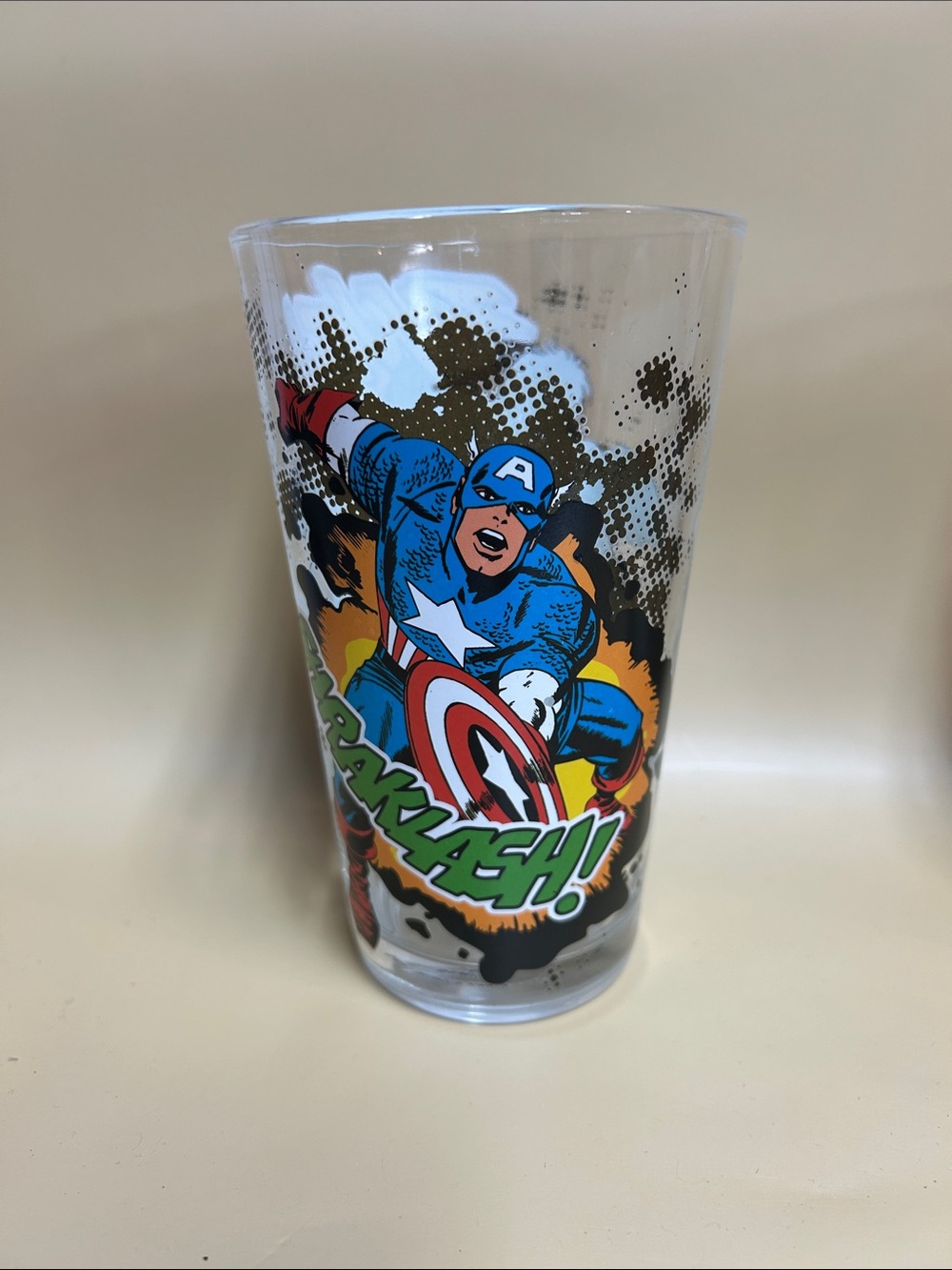 VINTAGE STYLE RARE MARVEL "CAPITAN AMERICA & HULK" COMIC GLASS CUP 2016